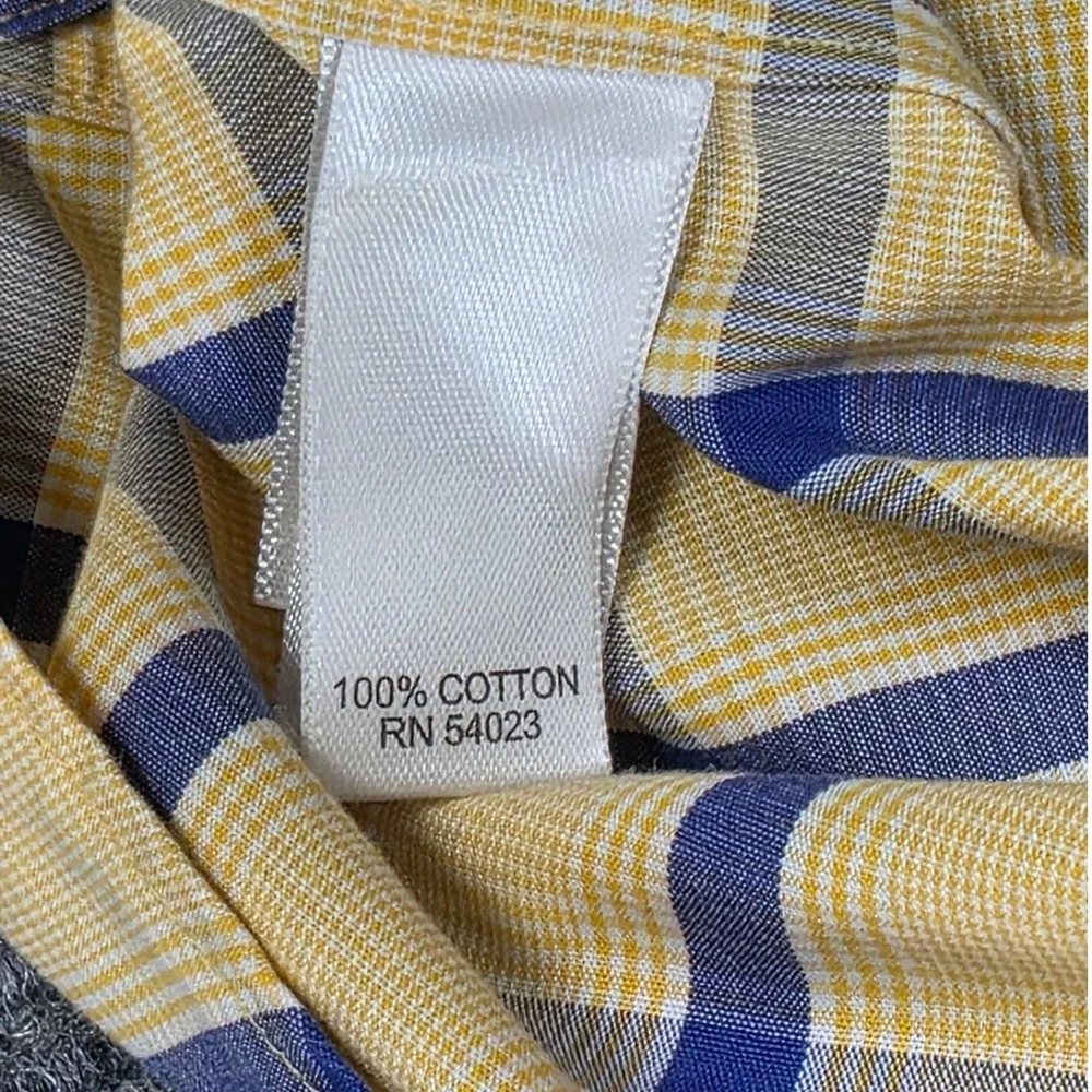 Banana Republic Plaid Classic Fit Shirt Men's Size L Yellow Blue Non-Iron Cotton